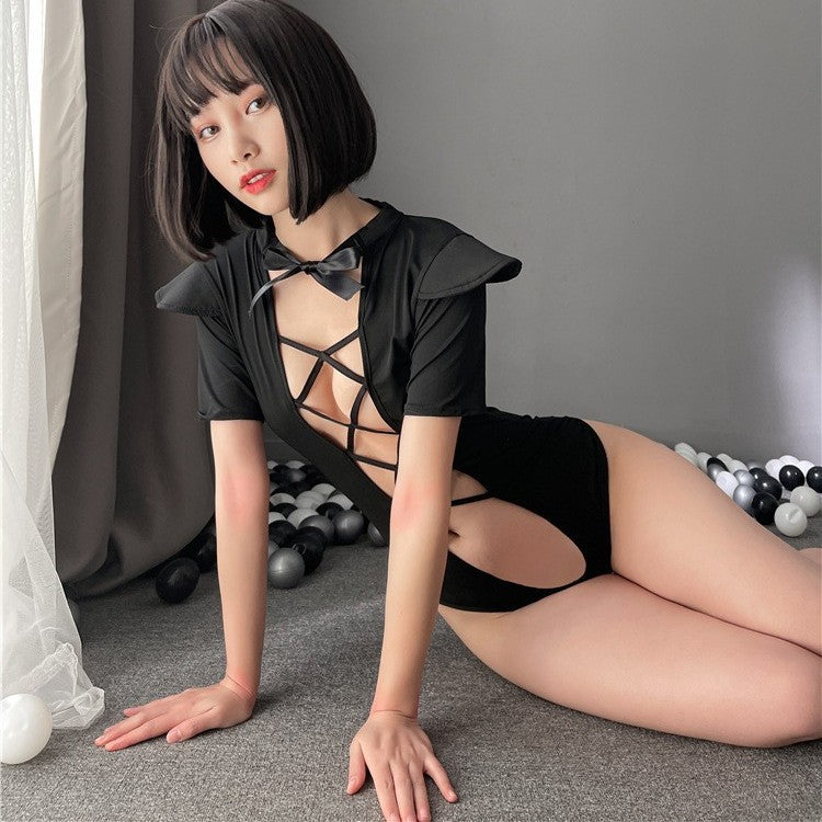 Image of Guanyun sexy underwear, sexy hollow style, lace-up fungus lace, a dress, more lace maid skirts, one-piece clothes